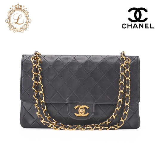 CHANEL Shoulder Bag, Matelasse Turn Lock Double Straight Flap, Lambskin, Black, Gold-Tone Hardware, Pre-Owned - Vintage La Charme