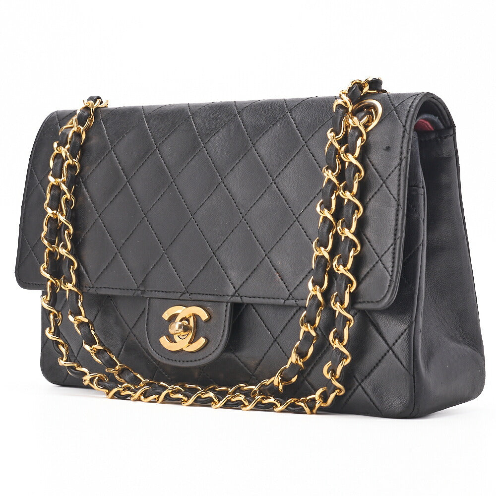 CHANEL Shoulder Bag, Matelasse Turn Lock Double Straight Flap, Lambskin, Black, Gold-Tone Hardware, Pre-Owned - Vintage La Charme