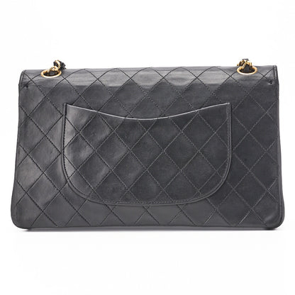 CHANEL Shoulder Bag, Matelasse Turn Lock Double Straight Flap, Lambskin, Black, Gold-Tone Hardware, Pre-Owned - Vintage La Charme