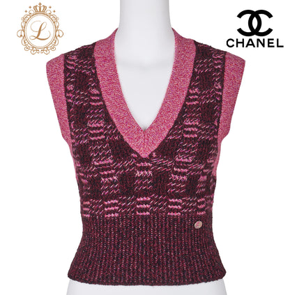 CHANEL Knit Vest, Camisole, Sleeveless, Cashmere Blend, Pink, Gold-Tone Hardware, Pre-Owned - Vintage La Charme