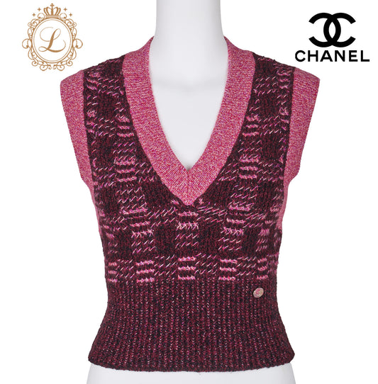 CHANEL Knit Vest, Camisole, Sleeveless, Cashmere Blend, Pink, Gold-Tone Hardware, Pre-Owned - Vintage La Charme
