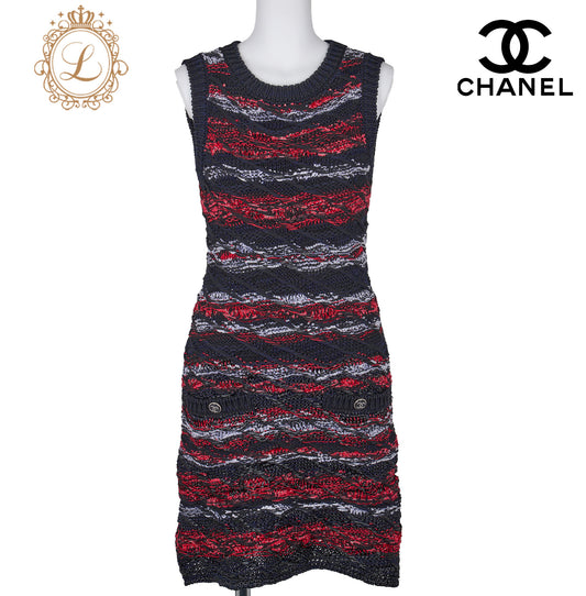 Chanel Sleeveless Dress, Coco Button, Multicolor, Cotton Blend, Pre-Owned - Vintage La Charme