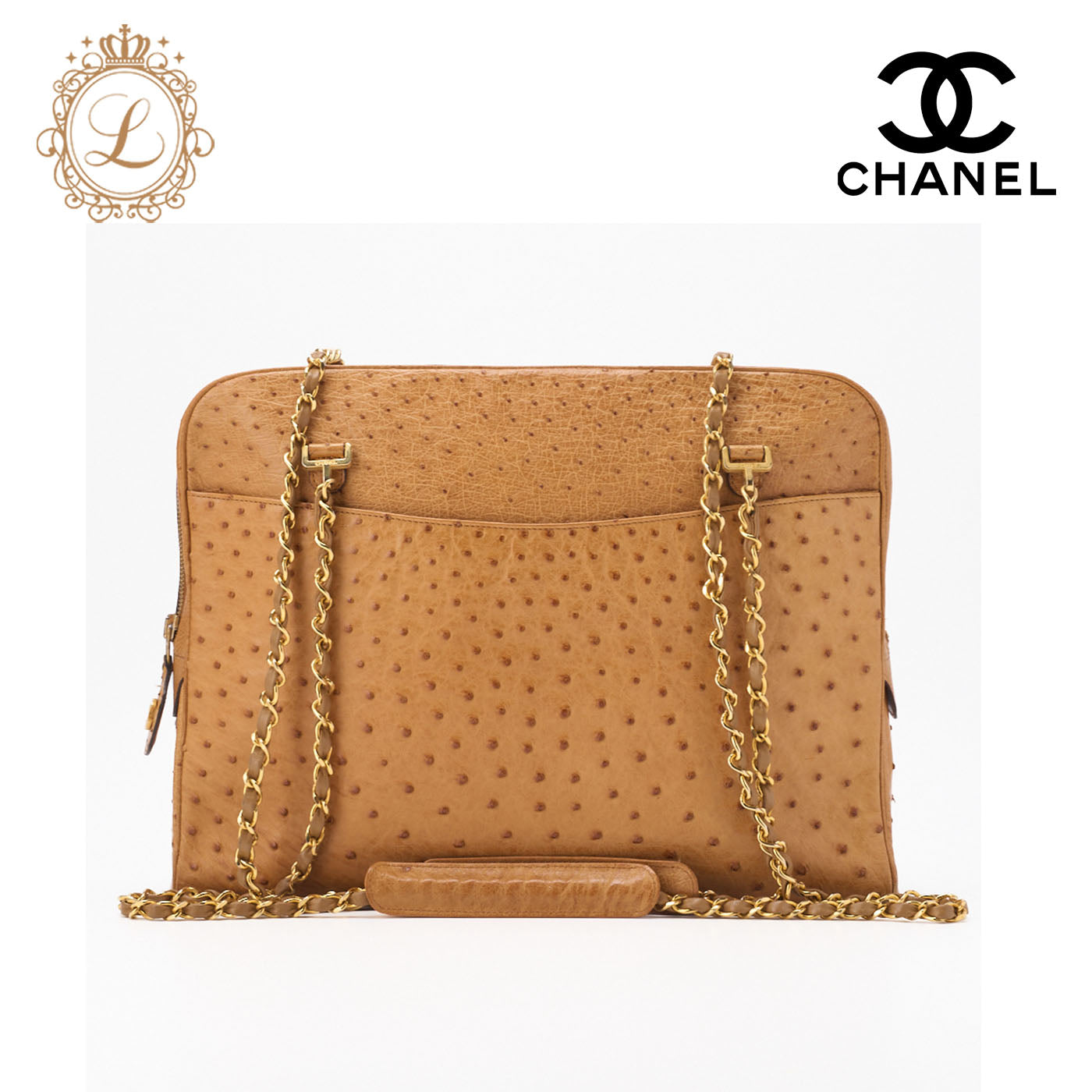 CHANEL Shoulder Bag Tote Bag Matelasse Ostrich Beige Gold-Tone Hardware Pre-Owned - Vintage La Charme