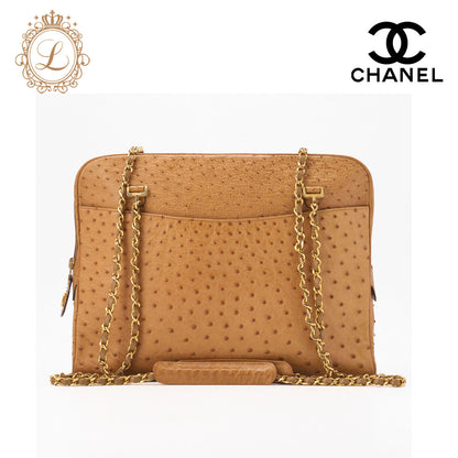 CHANEL Shoulder Bag Tote Bag Matelasse Ostrich Beige Gold-Tone Hardware Pre-Owned - Vintage La Charme