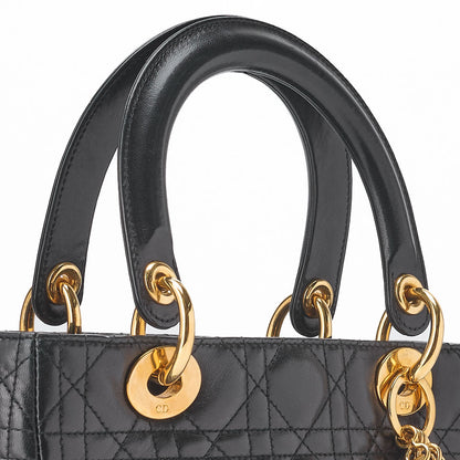 Dior Lady Dior Handbag Cannage Lambskin Black Gold-Tone Hardware Pre-Owned - Vintage La Charme