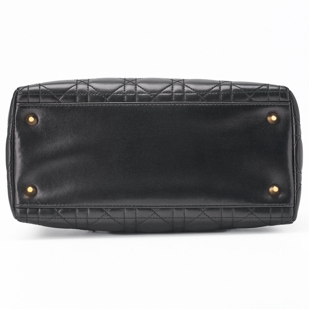 Dior Lady Dior Handbag Cannage Lambskin Black Gold-Tone Hardware Pre-Owned - Vintage La Charme