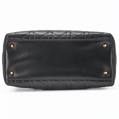 Dior Lady Dior Handbag Cannage Lambskin Black Gold-Tone Hardware Pre-Owned - Vintage La Charme