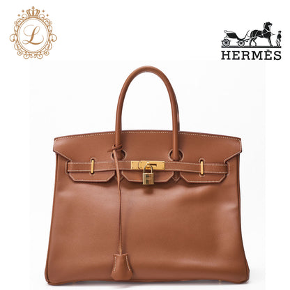 HERMES Birkin 35 Handbag Kushbel Gold, Gold Fittings, Pre-Owned - Vintage La Charme