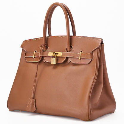 HERMES Birkin 35 Handbag Kushbel Gold, Gold Fittings, Pre-Owned - Vintage La Charme