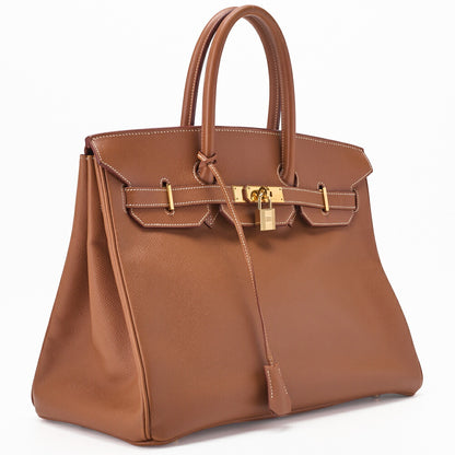 HERMES Birkin 35 Handbag Kushbel Gold, Gold Fittings, Pre-Owned - Vintage La Charme