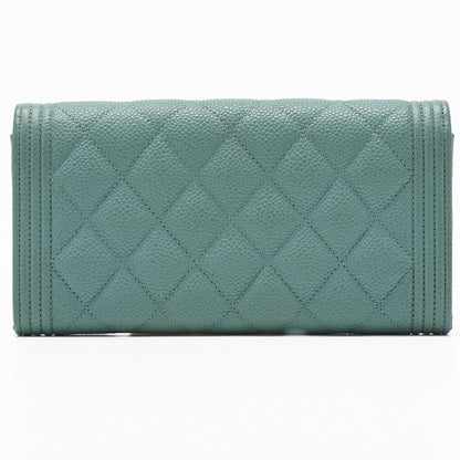 CHANEL Boy Chanel Matelasse Bi-Fold Long Wallet Caviar Skin Mint Green Gold-Tone Hardware Pre-Owned - Vintage La Charme