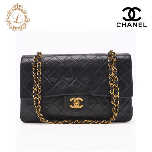 CHANEL Shoulder Bag Matelasse Double Flap Lambskin Black Gold-Tone Hardware Pre-Owned - Vintage La Charme