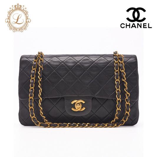 Chanel Shoulder Bag Matelasse Double Flap Lambskin Black Gold-Tone Hardware Pre-Owned - Vintage La Charme