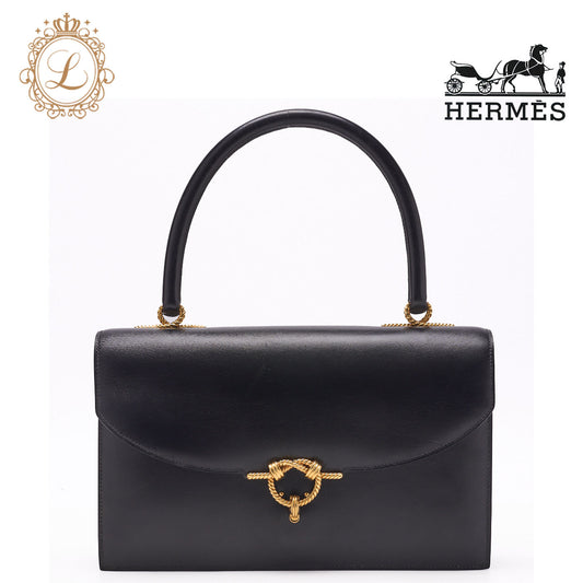 HERMES Cordeliere Handbag, Box Calf, Black, Gold-Tone Hardware, Pre-Owned - Vintage La Charme