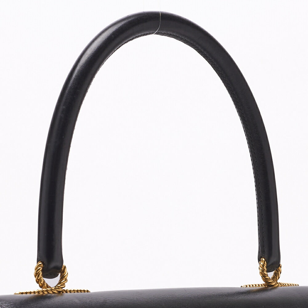 HERMES Cordeliere Handbag, Box Calf, Black, Gold-Tone Hardware, Pre-Owned - Vintage La Charme