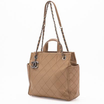 CHANEL Shoulder Bag, Matelasse Wild Stitch, Calfskin, Beige, Silver-Tone Hardware, Pre-Owned - Vintage La Charme