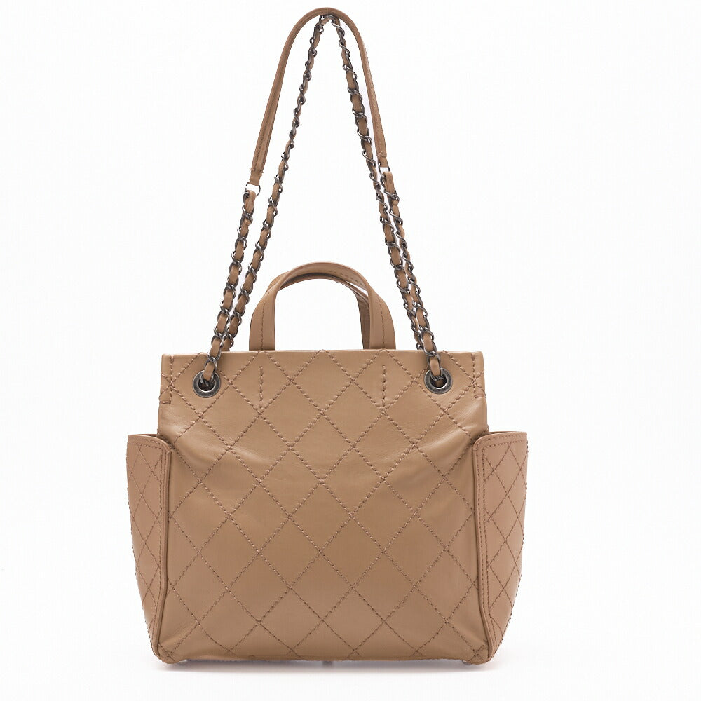 CHANEL Shoulder Bag, Matelasse Wild Stitch, Calfskin, Beige, Silver-Tone Hardware, Pre-Owned - Vintage La Charme