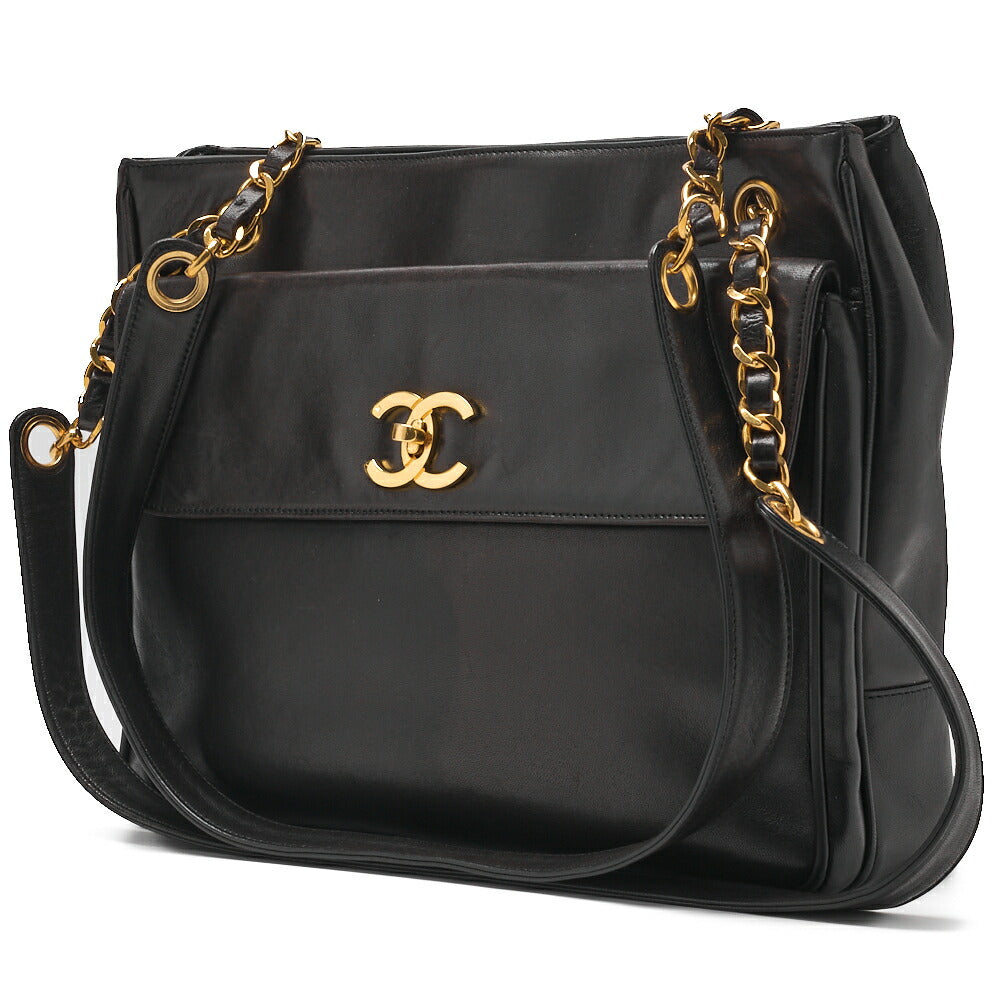Chanel Shoulder Bag, Outside Flap, Double Chain Shoulder, Lambskin, Black, Gold-Tone Hardware, Pre-Owned - Vintage La Charme