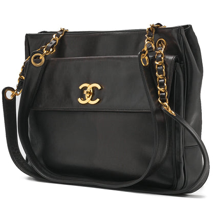 Chanel Shoulder Bag, Outside Flap, Double Chain Shoulder, Lambskin, Black, Gold-Tone Hardware, Pre-Owned - Vintage La Charme