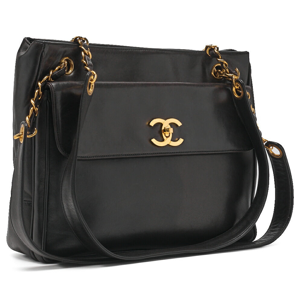 Chanel Shoulder Bag, Outside Flap, Double Chain Shoulder, Lambskin, Black, Gold-Tone Hardware, Pre-Owned - Vintage La Charme