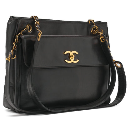 Chanel Shoulder Bag, Outside Flap, Double Chain Shoulder, Lambskin, Black, Gold-Tone Hardware, Pre-Owned - Vintage La Charme