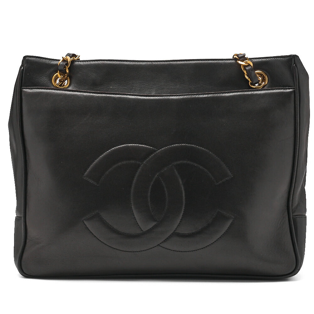 Chanel Shoulder Bag, Outside Flap, Double Chain Shoulder, Lambskin, Black, Gold-Tone Hardware, Pre-Owned - Vintage La Charme