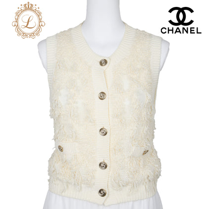 CHANEL Knitted Vest, Camisole, Cotton Blend, Ivory, Gold-Tone Hardware, Pre-Owned - Vintage La Charme