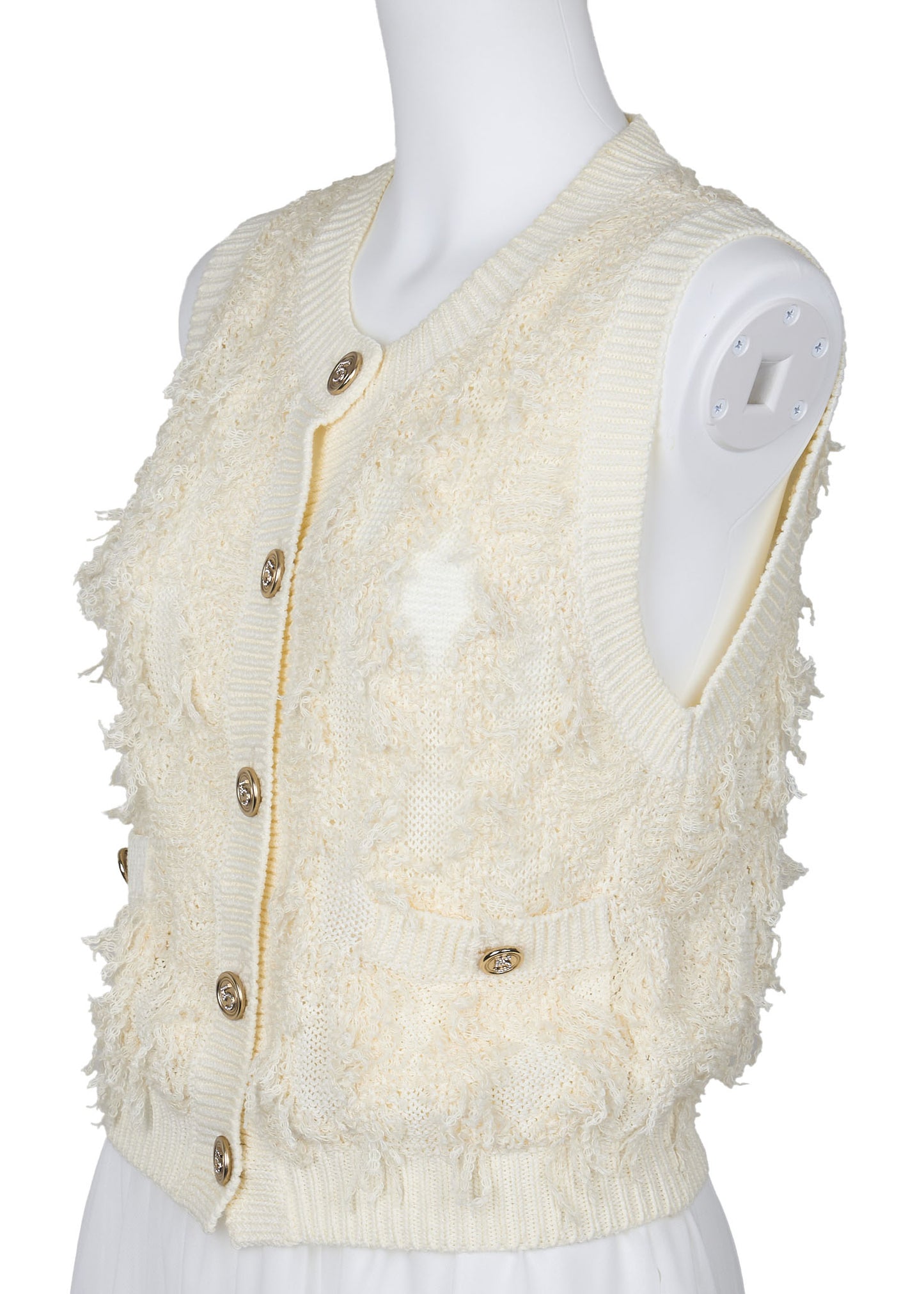 CHANEL Knitted Vest, Camisole, Cotton Blend, Ivory, Gold-Tone Hardware, Pre-Owned - Vintage La Charme
