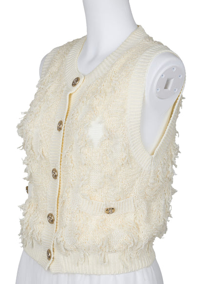 CHANEL Knitted Vest, Camisole, Cotton Blend, Ivory, Gold-Tone Hardware, Pre-Owned - Vintage La Charme