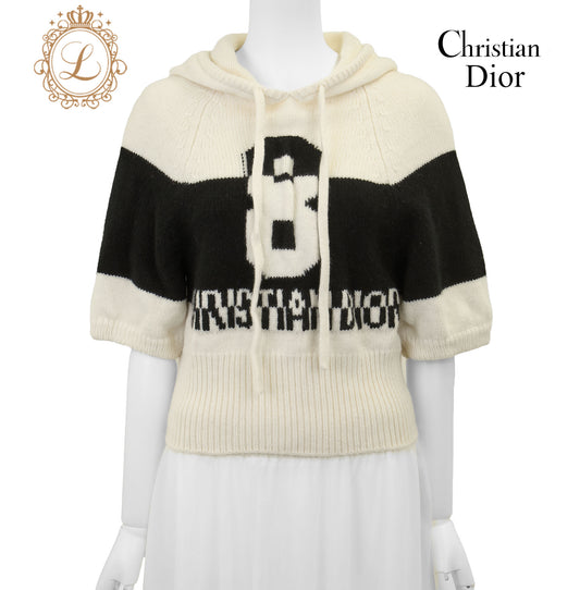Dior Hoodie, Knit, Cut and Sew, Wool Cashmere Blend, Ivory, Silver-Tone Hardware, Pre-Owned - Vintage La Charme
