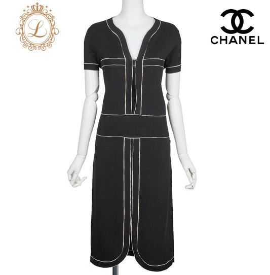 CHANEL One Piece Dress, Short Sleeve, Cotton, Black, Pre-Owned - Vintage La Charme