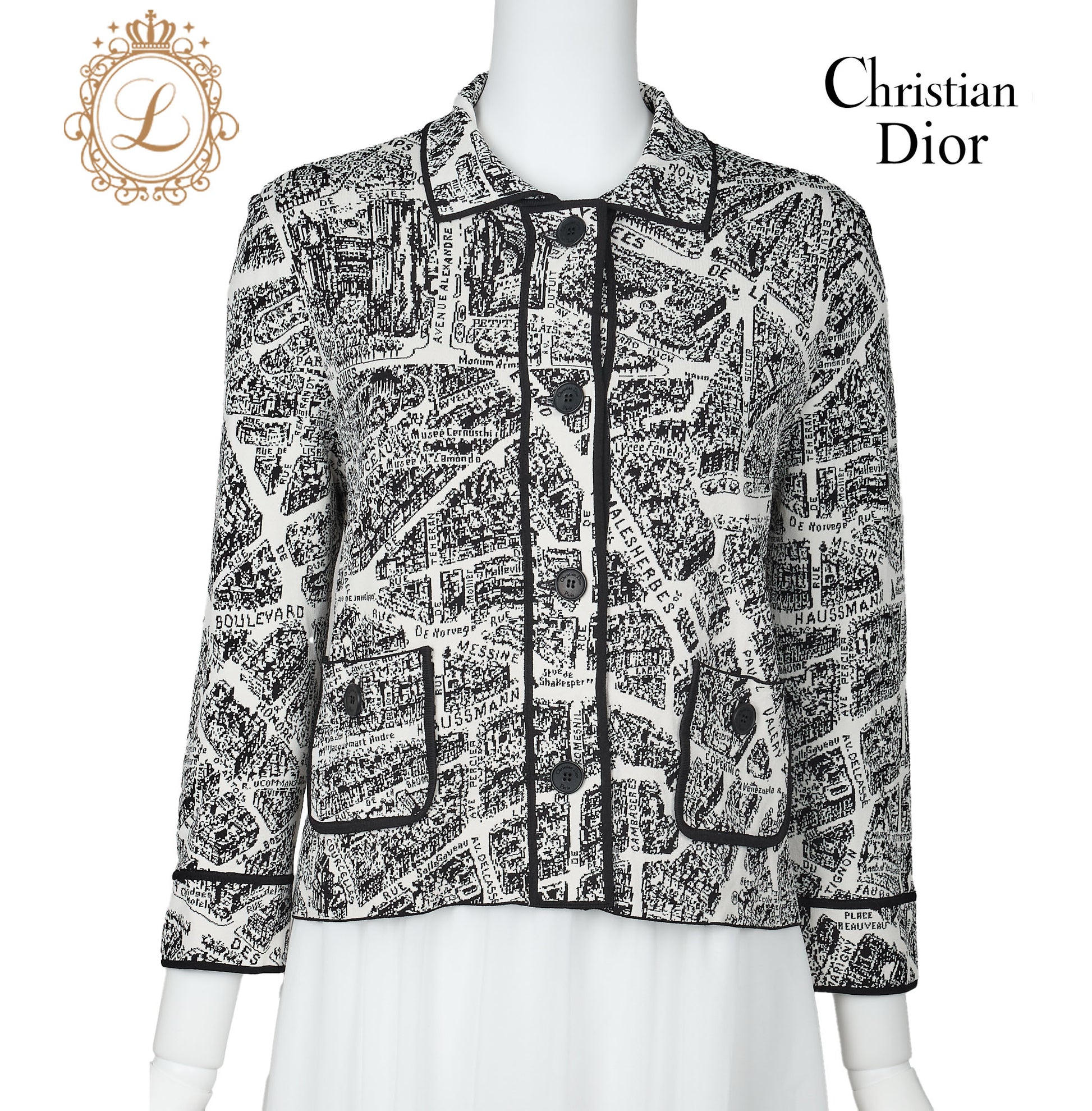 Dior Jacket, Long Sleeve, Cut-and-Sew, Viscose Blend, White, Silver-Tone Hardware, Pre-Owned - Vintage La Charme