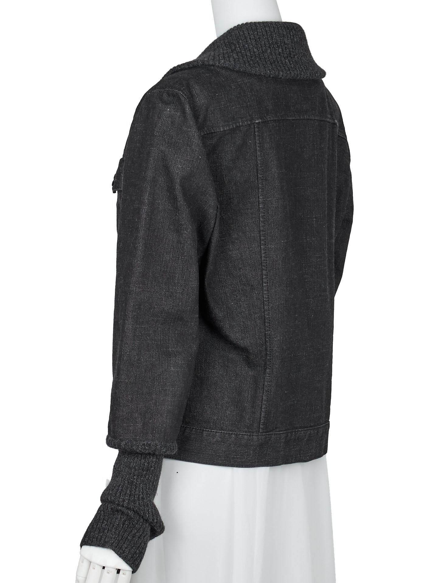 CHANEL Denim Jacket, Coco Button, Long Sleeve, Cotton Blend, Black, Gold-Tone Hardware, Pre-Owned - Vintage La Charme