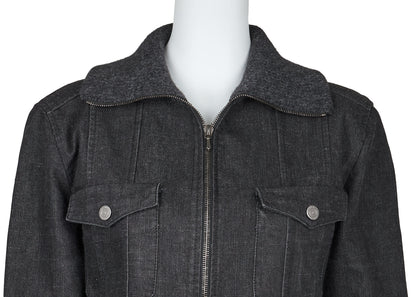 CHANEL Denim Jacket, Coco Button, Long Sleeve, Cotton Blend, Black, Gold-Tone Hardware, Pre-Owned - Vintage La Charme
