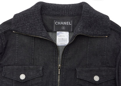 CHANEL Denim Jacket, Coco Button, Long Sleeve, Cotton Blend, Black, Gold-Tone Hardware, Pre-Owned - Vintage La Charme