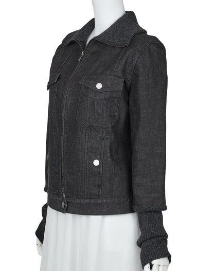 CHANEL Denim Jacket, Coco Button, Long Sleeve, Cotton Blend, Black, Gold-Tone Hardware, Pre-Owned - Vintage La Charme