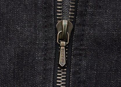 CHANEL Denim Jacket, Coco Button, Long Sleeve, Cotton Blend, Black, Gold-Tone Hardware, Pre-Owned - Vintage La Charme