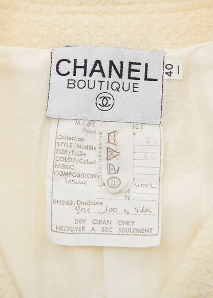 CHANEL Collarless Jacket, Long Sleeve, Wool, Ivory, Gold-Tone Hardware, Pre-Owned - Vintage La Charme