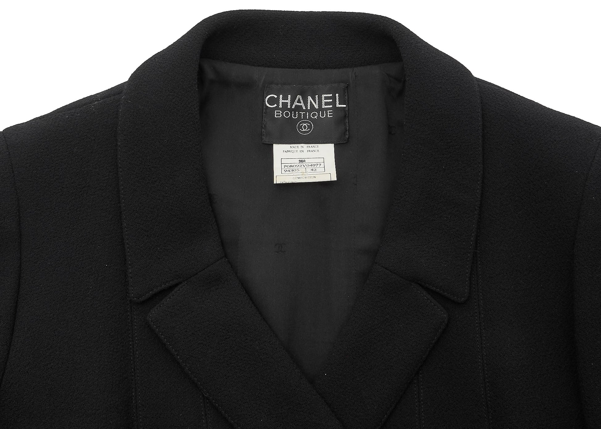 CHANEL Jacket Skirt Set, Coco Button, Wool, Black, Pre-Owned - Vintage La Charme