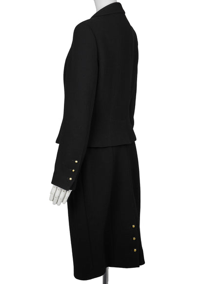 CHANEL Jacket Skirt Set, Coco Button, Wool, Black, Pre-Owned - Vintage La Charme