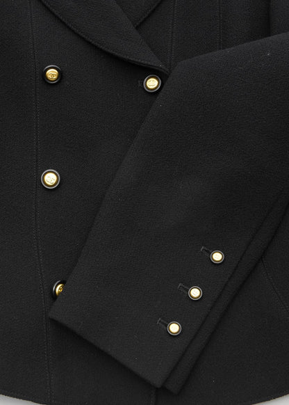 CHANEL Jacket Skirt Set, Coco Button, Wool, Black, Pre-Owned - Vintage La Charme