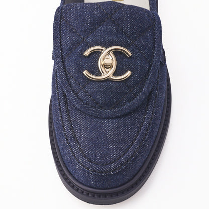 CHANEL Loafers, Turnlock Matelasse, Denim, Navy, Gold-Tone Hardware, Pre-Owned - Vintage La Charme
