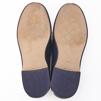 CHANEL Loafers, Turnlock Matelasse, Denim, Navy, Gold-Tone Hardware, Pre-Owned - Vintage La Charme
