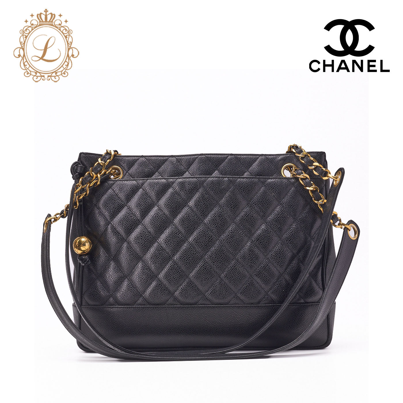 CHANEL Shoulder Tote Bag Matelasse Caviar Skin Black Gold-Tone Hardware Pre-Owned - Vintage La Charme