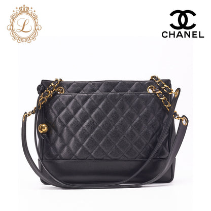 CHANEL Shoulder Tote Bag Matelasse Caviar Skin Black Gold-Tone Hardware Pre-Owned - Vintage La Charme
