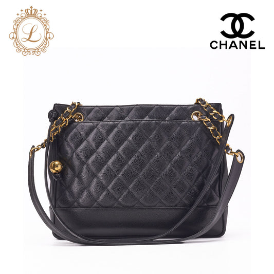 CHANEL Shoulder Tote Bag Matelasse Caviar Skin Black Gold-Tone Hardware Pre-Owned - Vintage La Charme