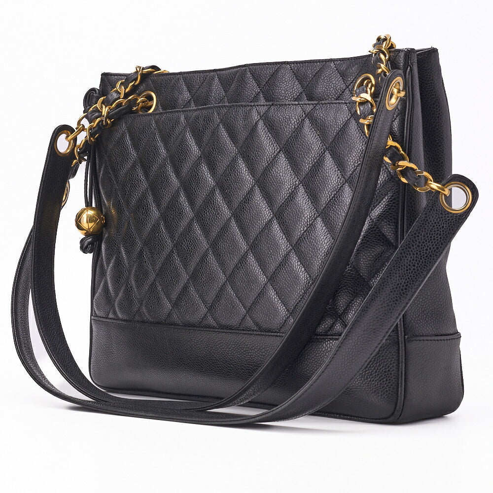 CHANEL Shoulder Tote Bag Matelasse Caviar Skin Black Gold-Tone Hardware Pre-Owned - Vintage La Charme