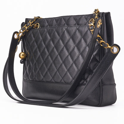 CHANEL Shoulder Tote Bag Matelasse Caviar Skin Black Gold-Tone Hardware Pre-Owned - Vintage La Charme