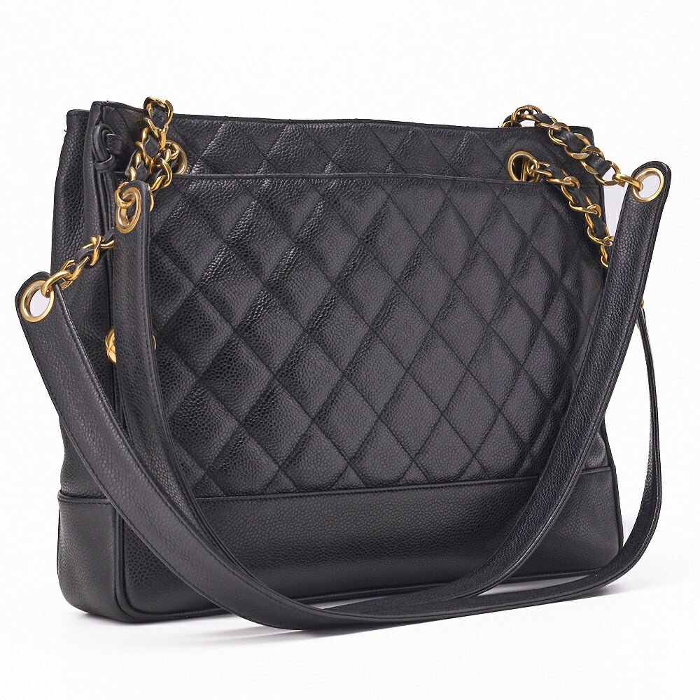 CHANEL Shoulder Tote Bag Matelasse Caviar Skin Black Gold-Tone Hardware Pre-Owned - Vintage La Charme