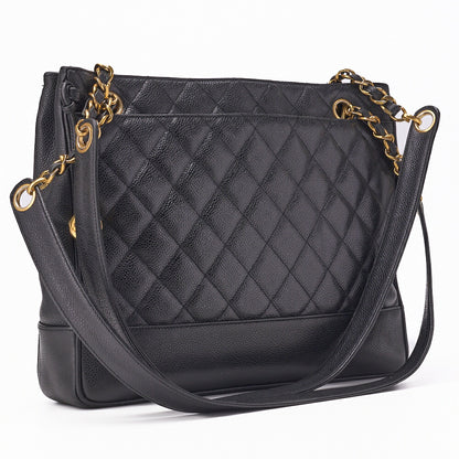 CHANEL Shoulder Tote Bag Matelasse Caviar Skin Black Gold-Tone Hardware Pre-Owned - Vintage La Charme